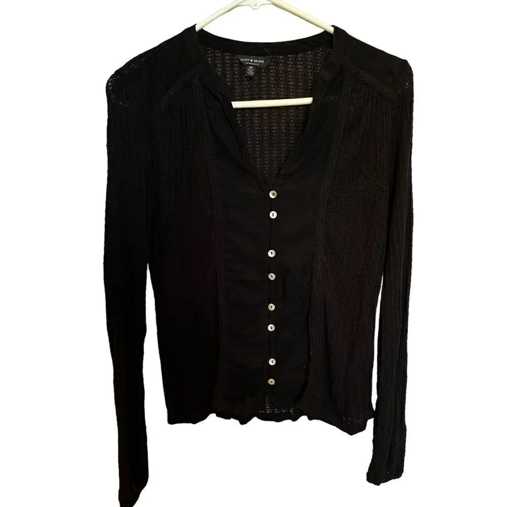 Lucky Brand Women's V neck blouse Black Size Small